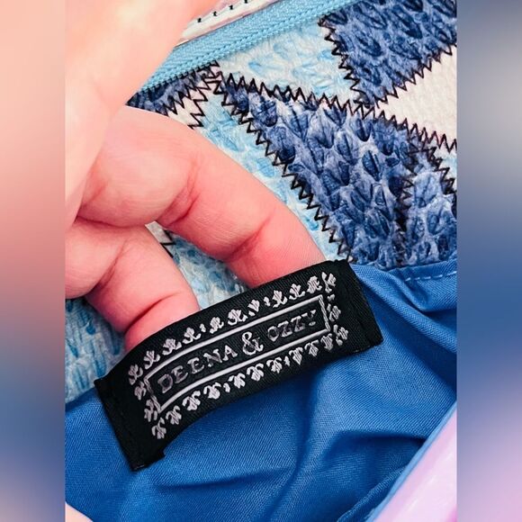 Anthropologie Blue and Cream Geometric Clutch - Picture 13 of 15